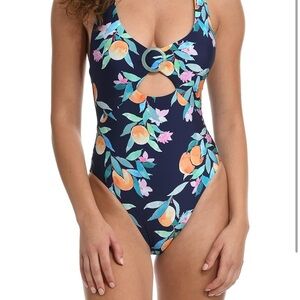 Sunshine 79 Women Deep Plunge One Piece Swimsuit Size 12 Navy MSRP $162 New NWT